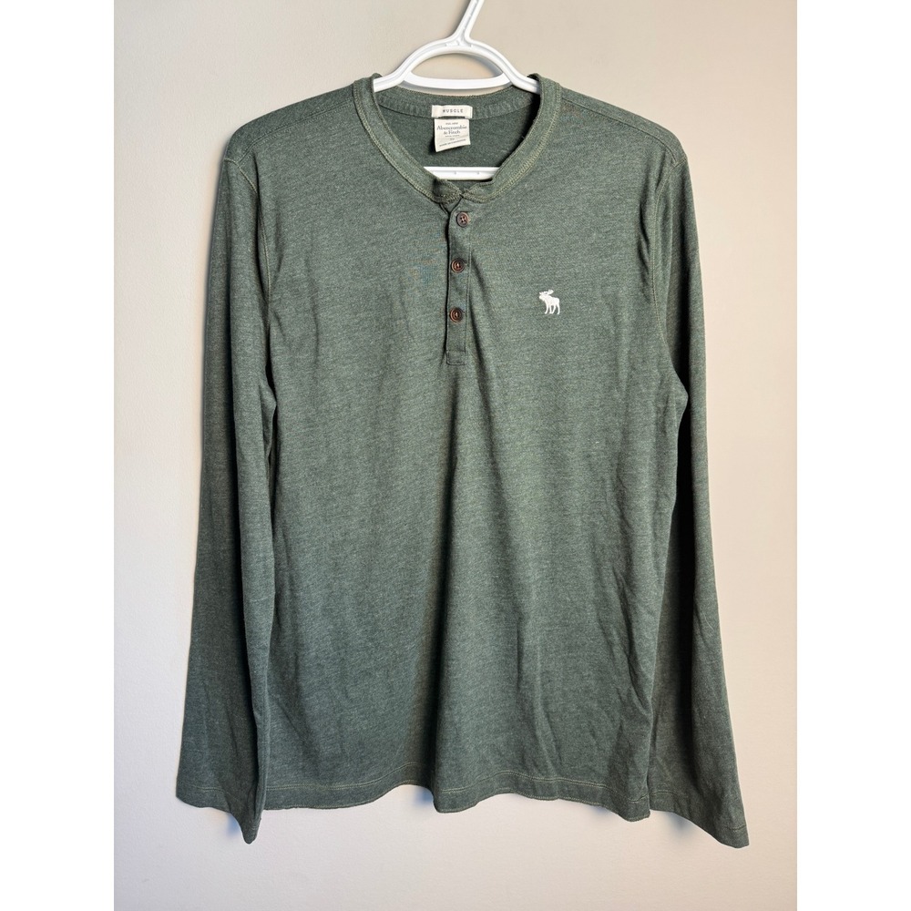 Abercrombie & Fitch Mens Green Henley Shirt S Muscle Fit Casual Basic Preppy
